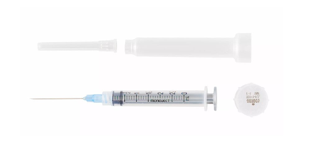 Cardinal Health Monoject Syringe with Standard Hypodermic Needle, Rigid Pack, 3mL, 22G x 1.5"