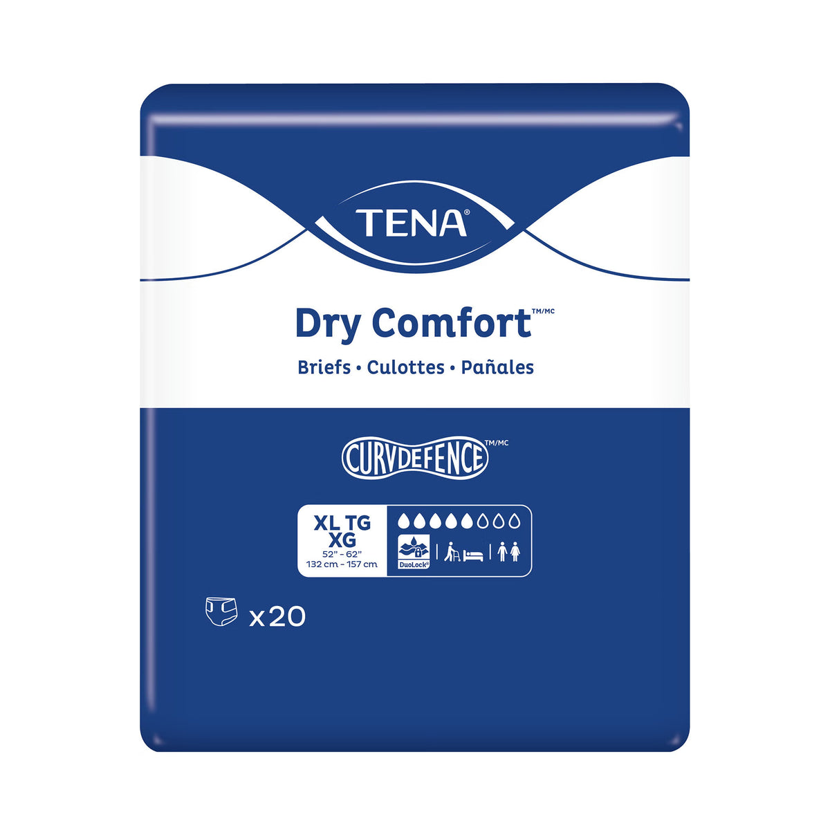Tena® Dry Comfort™ Briefs with Curvdefence™ Extra Large, 52 – 62 Inch Five Drops, PK/20