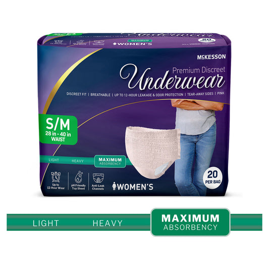 McKesson Premium Discreet Underwear for Women, Maximum Absorbency, Small/Medium, BG/20