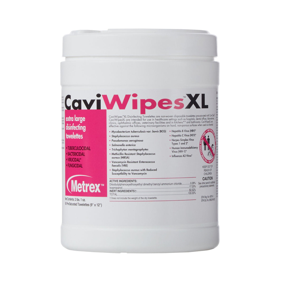 Metrex CaviWipes Surface Disinfectant Alcohol-Based Wipes, Canister, CN/1