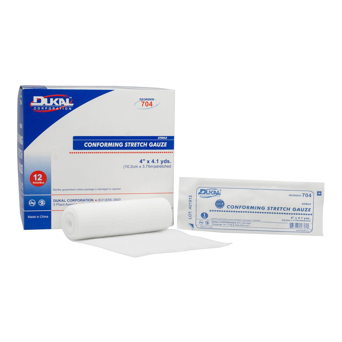 Dukal™ Sterile Conforming Bandage, 4 Inch x 4-1/10 Yard, 1-Ply, BG/12