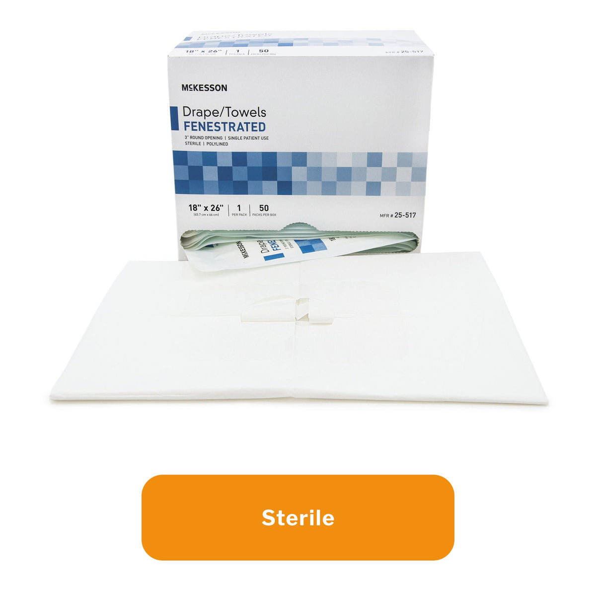 McKesson Sterile Poly Lined Towel Drape, 18 x 26 Inch