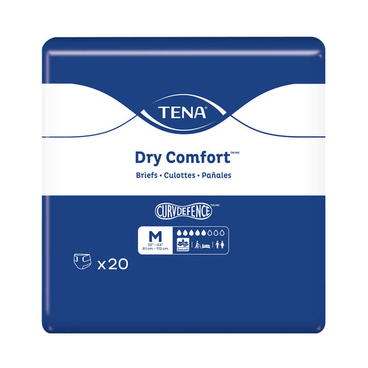 Tena® Dry Comfort™ Briefs with Curvdefence™, Medium, 32 – 44 Inch, Five Drops, CS/80