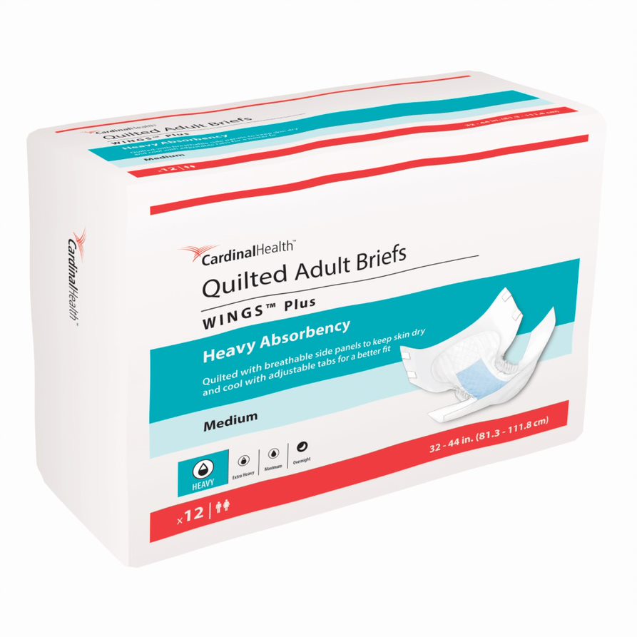 Cardinal Health, Quilted Adult Briefs, Wings Plus, Medium, 32" - 44"