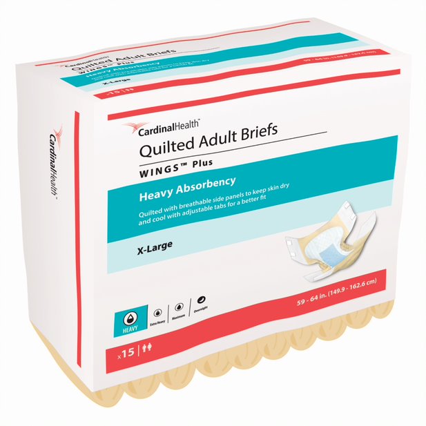 Cardinal Health, Quilted Adult Briefs, Wings Plus, X-Large, 59" - 64"