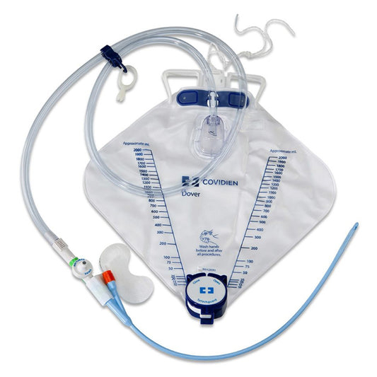 Dover Silicone Urine Meter Foley Catheter Tray, 16 Fr, 5 cc, Coude Tip with Securement Device, Hand Sanitizer and Castile Soap Wipe