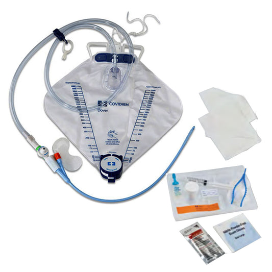 Dover 100% Silicone 2-Way Foley Catheter Tray, Coude Tip, 18 Fr, 5 cc, with Securement Device