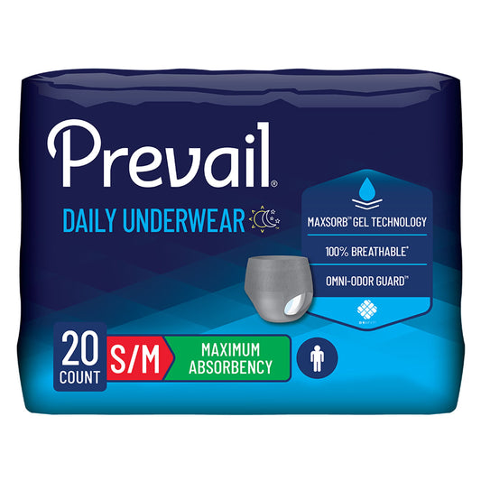 Prevail® Men's Daily Maximum Absorbent Underwear, Small / Medium, BG/20