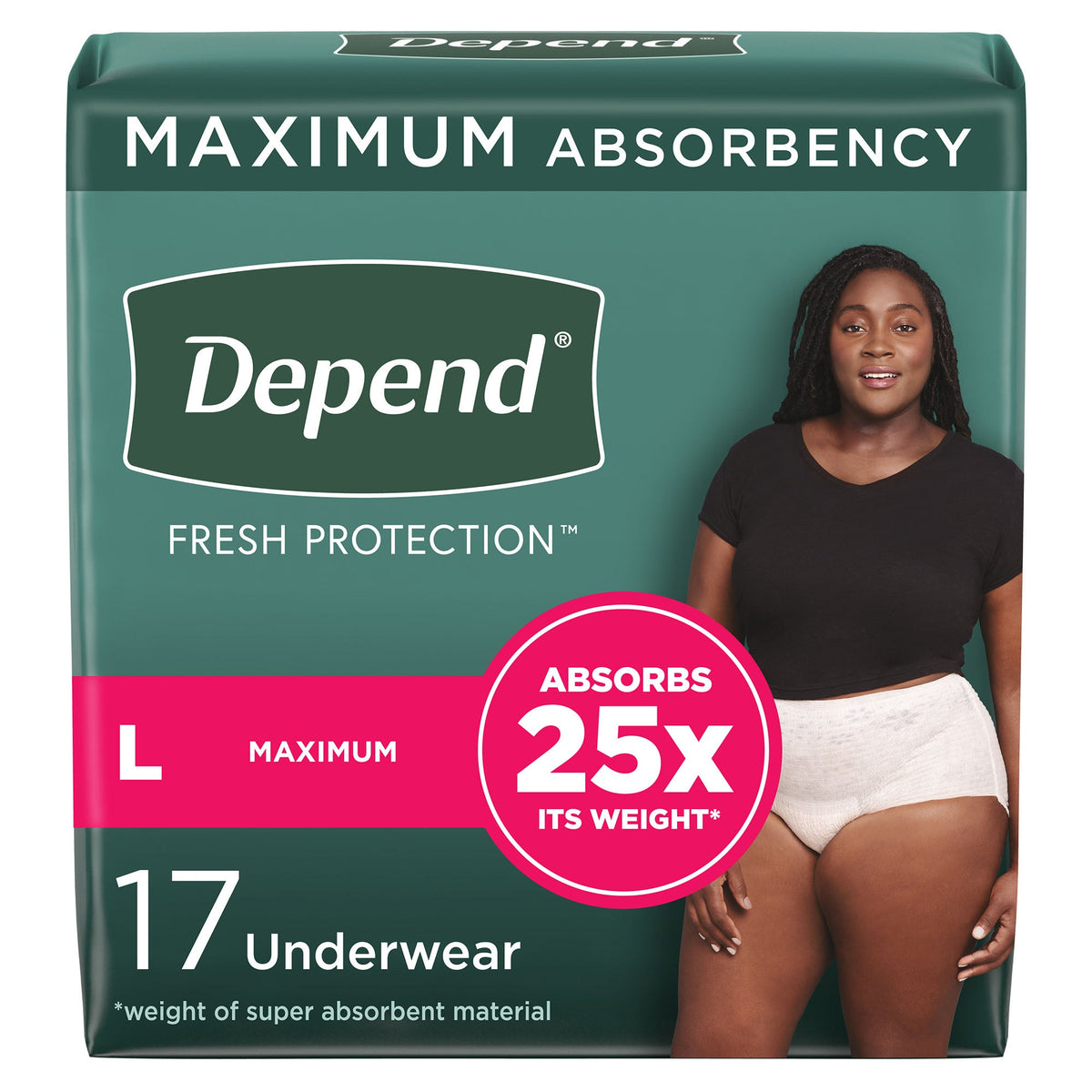 Depend® Fresh Protection™ Women's Maximum Absorbency Underwear, Large, PK/17