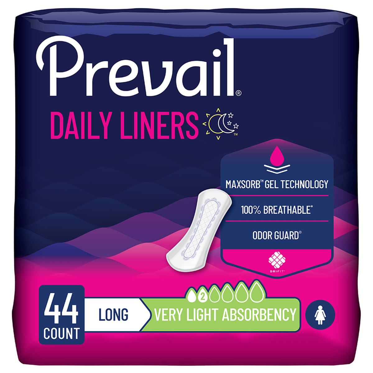 Prevail® Daily Bladder Control Pad, Very Light, Long Length, BG/44