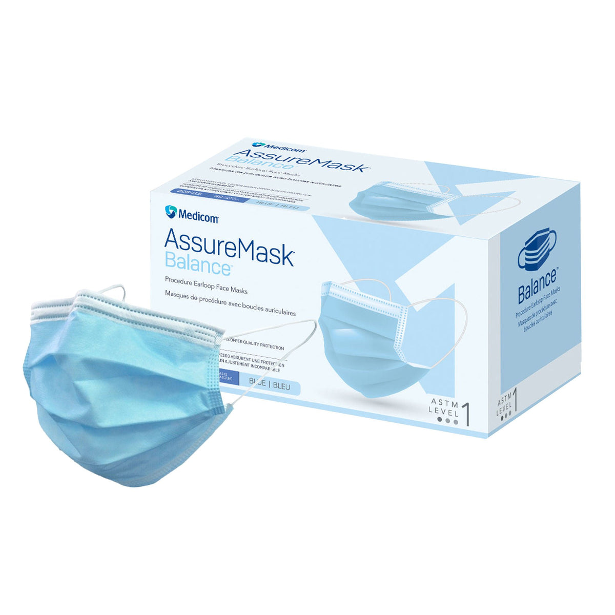 MASK, SURG EARLOOP ASTMI BLU (50/BX 10BX/CS), BX/50