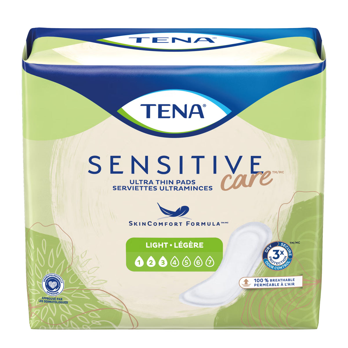 Tena Sensitive Care™ Ultra Thin Light Regular Bladder Control Pad, 9-Inch Length, BG/30