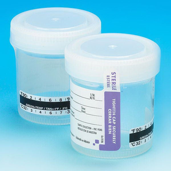 Globe Scientific Specimen Container with Temperature Strip, 90 mL, CS/300