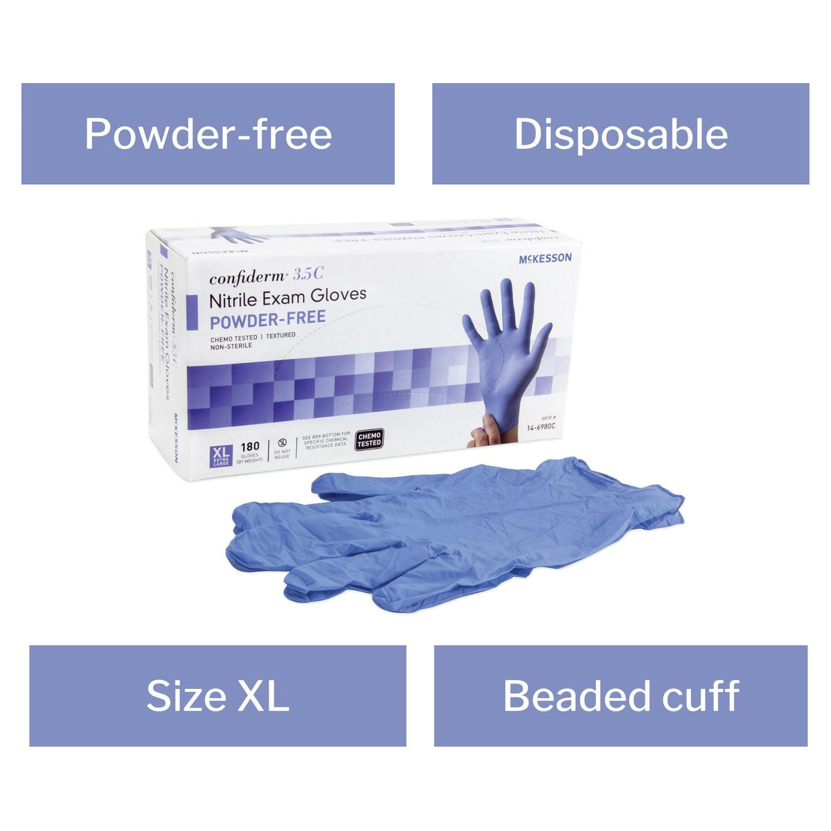 McKesson Confiderm® 3.5C Nitrile Exam Glove, Extra Large, Blue