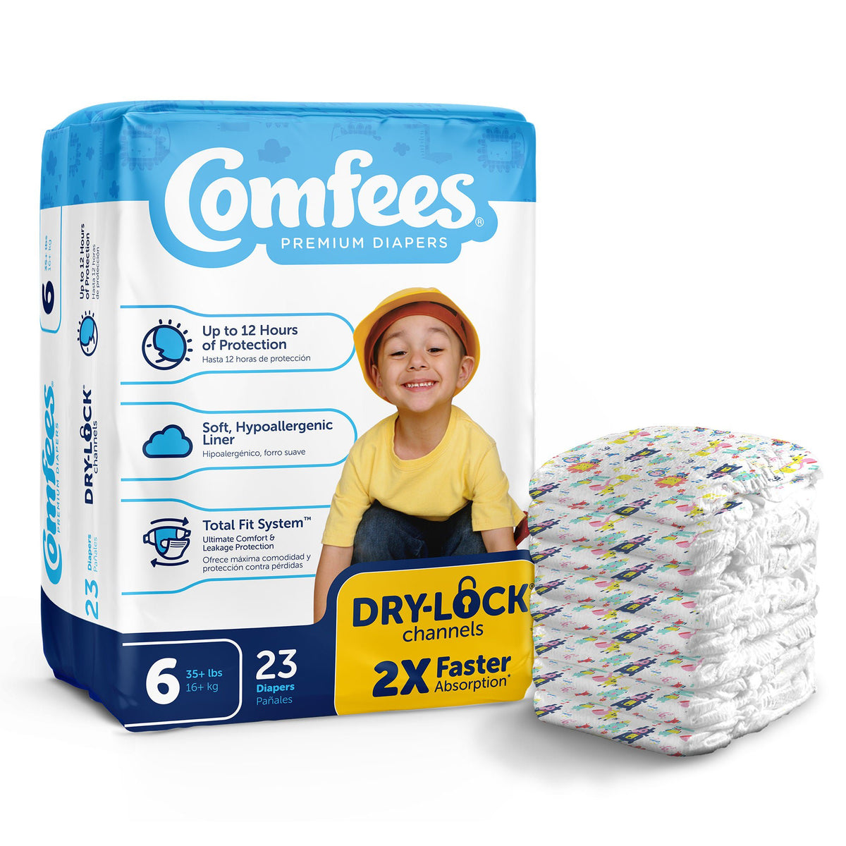 Attends Comfees Premium Baby Diapers, Tab Closure, Kid Design, Size 6, BG/23