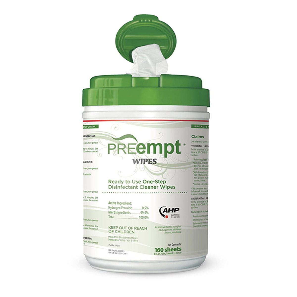 PREempt® Hydrogen Peroxide Surface Disinfectant Cleaner Wipes, BX/1