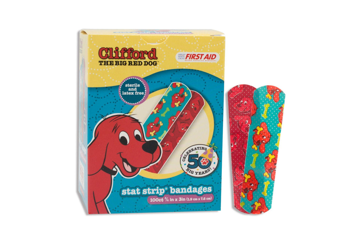 American® White Cross Stat Strip® Clifford the Big Red Dog Adhesive Strips, BX/1