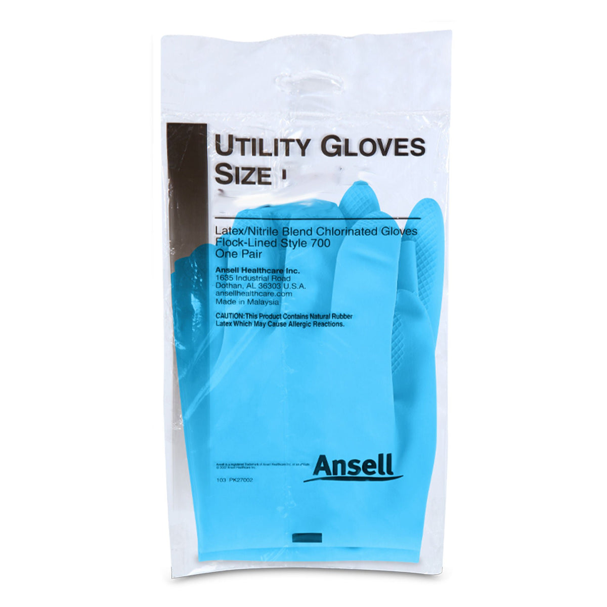 Ansell Latex/Nitrile Utility Glove, Medium, Blue, CS/48