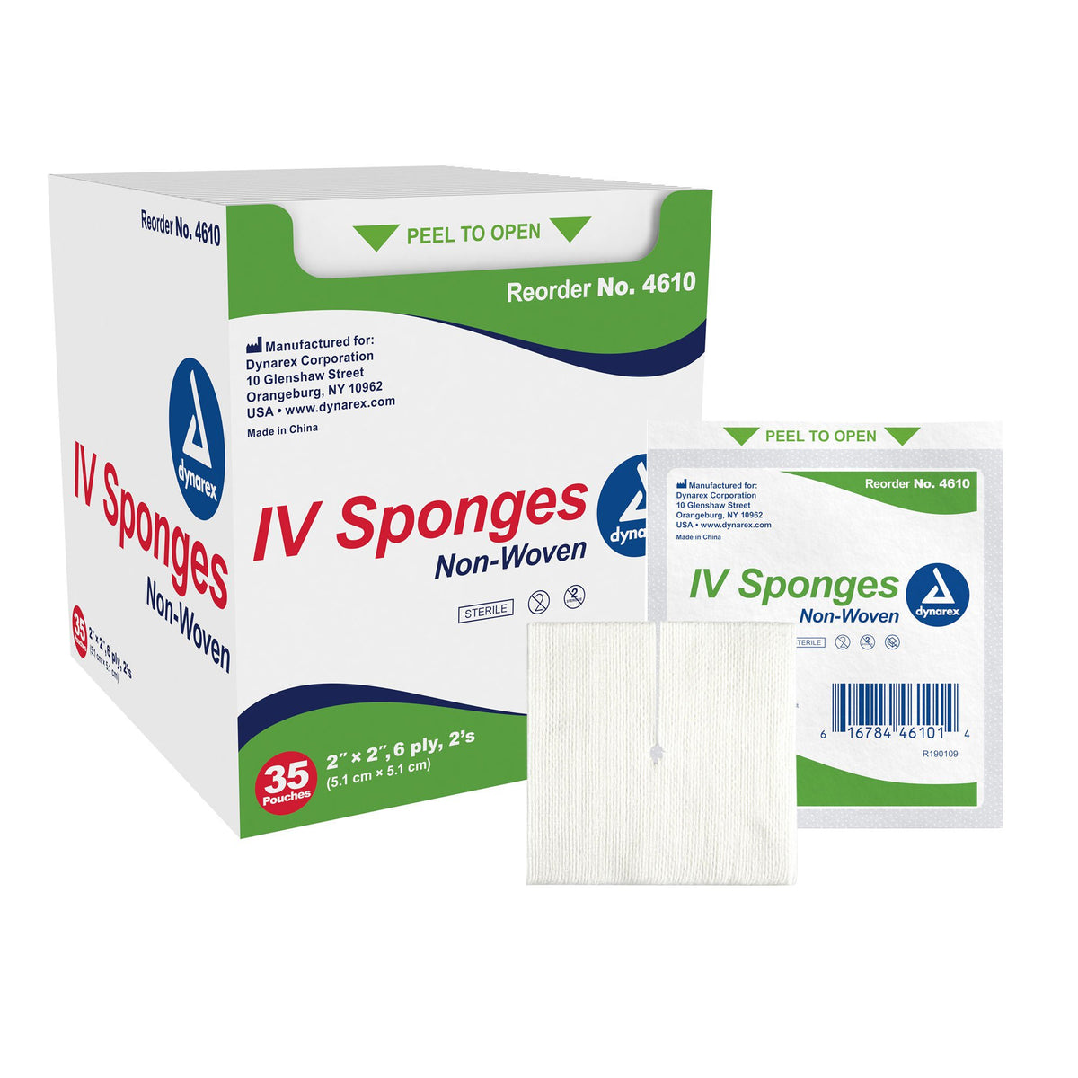 dynarex® I.V. Sponge, 2 x 2 inch, 6-Ply, BX/1