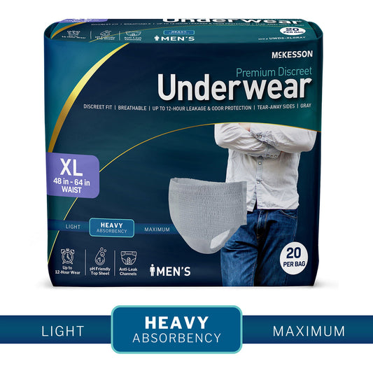 McKesson Premium Discreet Underwear for Men, Heavy Absorbency, Extra Large, CS/80