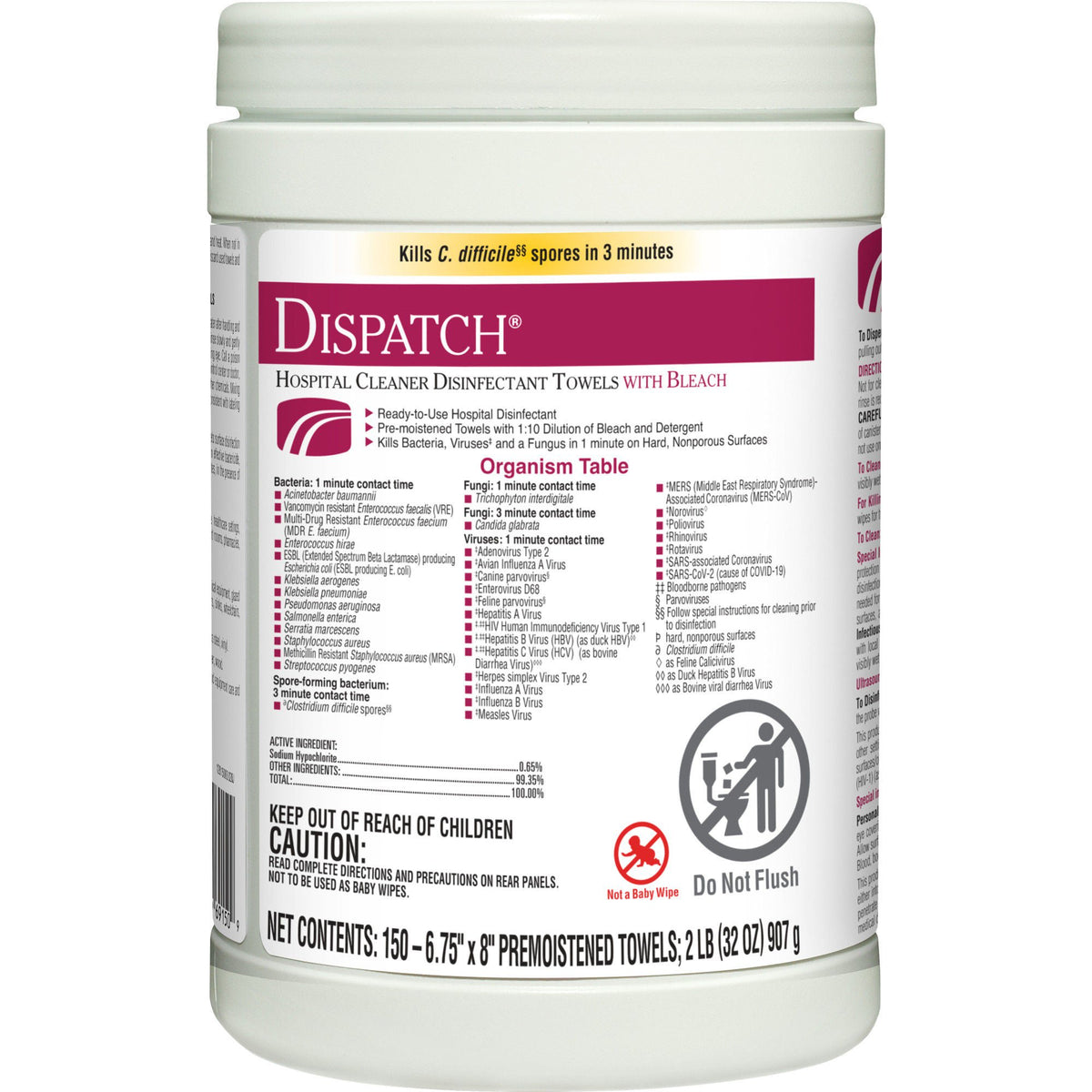 Dispatch® Surface Disinfectant Cleaner with Bleach, Canister, PK/150