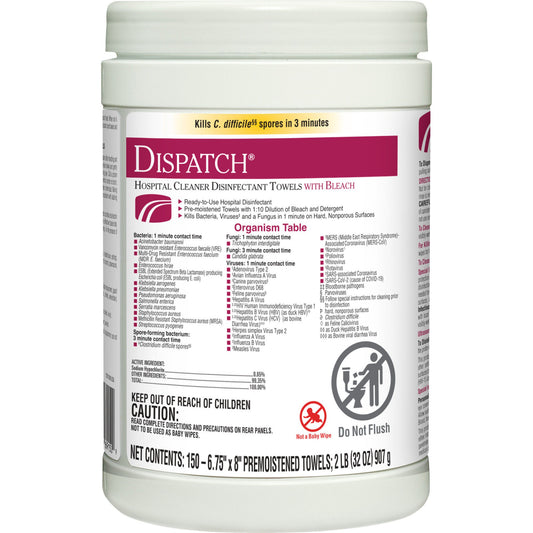 Dispatch® Surface Disinfectant Cleaner with Bleach, Canister, PK/150