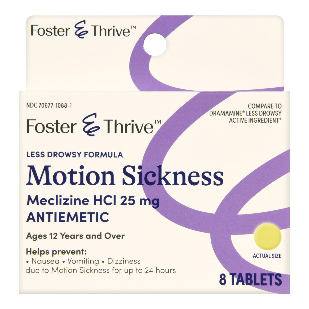 Foster & Thrive™ Less Drowsy Motion Sickness Meclizine HCl 25 mg Tablets, BX/1
