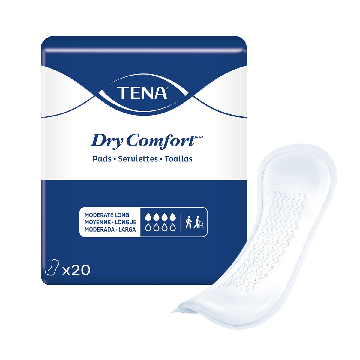 PAD, TENA DRY COMFORT MODERATELNG 6X20" (20/BG 6BG/CS), BG/20