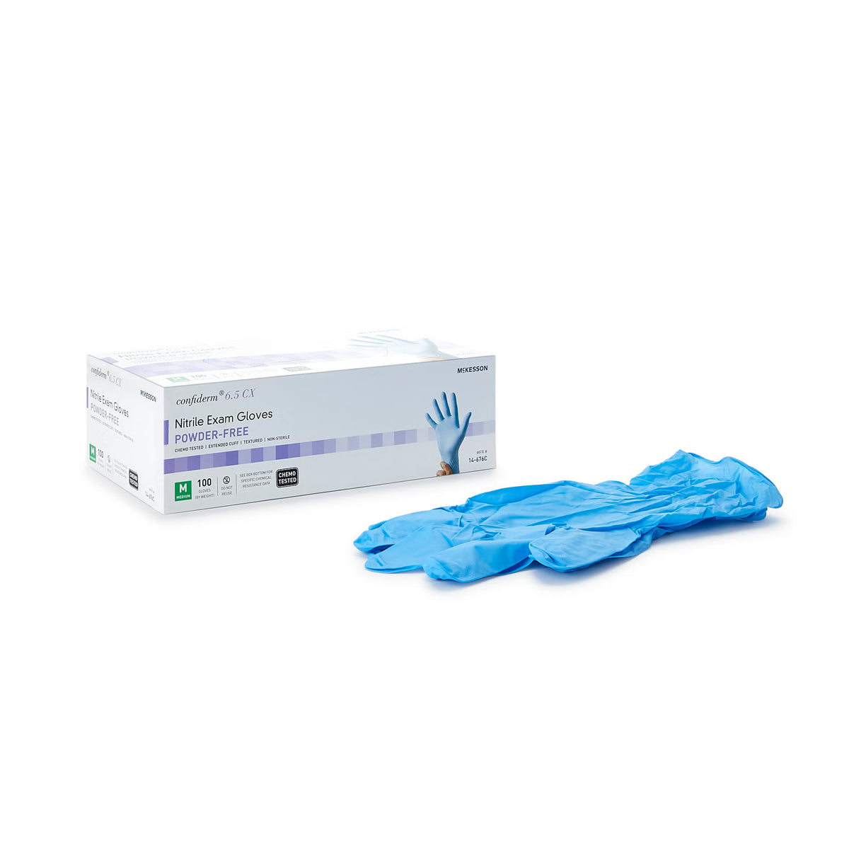McKesson Confiderm® 6.5CX Nitrile Extended Cuff Length Exam Glove, Medium, Blue, CS/1000