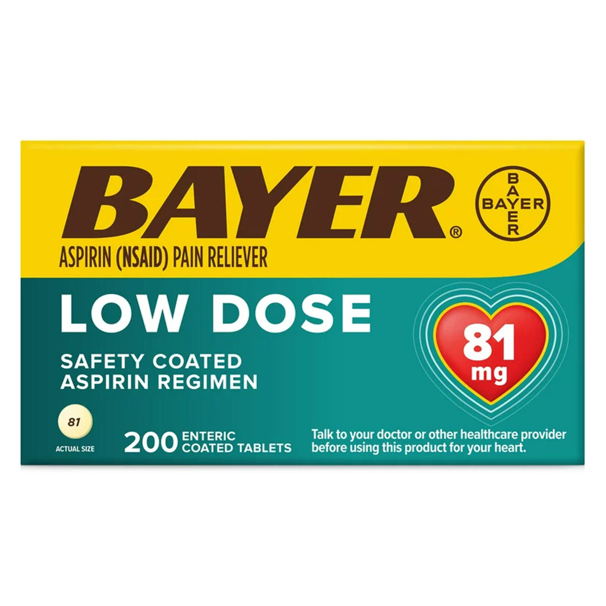 Bayer Low Dose Safety Coated Aspirin 81 mg Tablets, BT/1