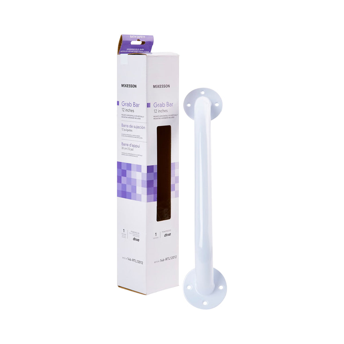McKesson Wall Grab Bar, White Steel, 12-Inch Length, EA/1