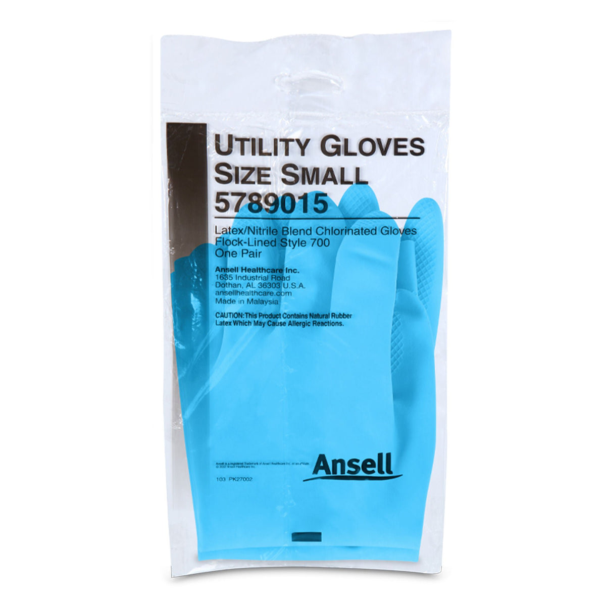 Ansell Latex/Nitrile Utility Glove, Small, Blue, CS/48