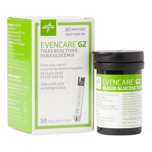 TEST STRIP, BLD GLUC METER EVENCARE G2 (50/BX 12BX/CS), BX/50