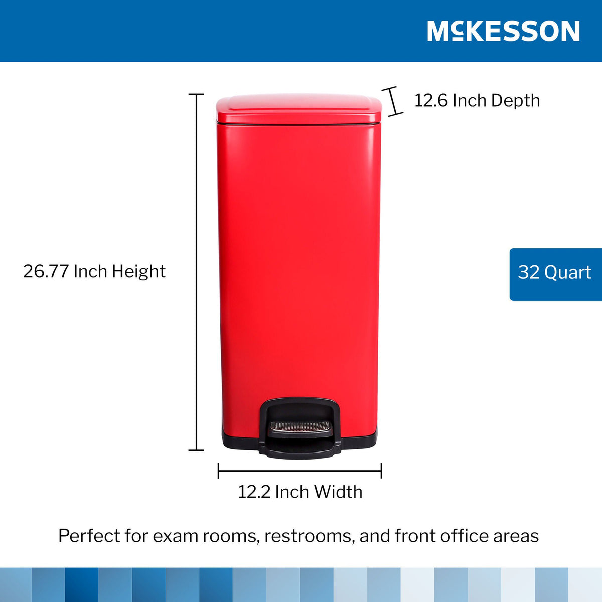 McKesson Red Square Step-On Trash Can, 8 gallon