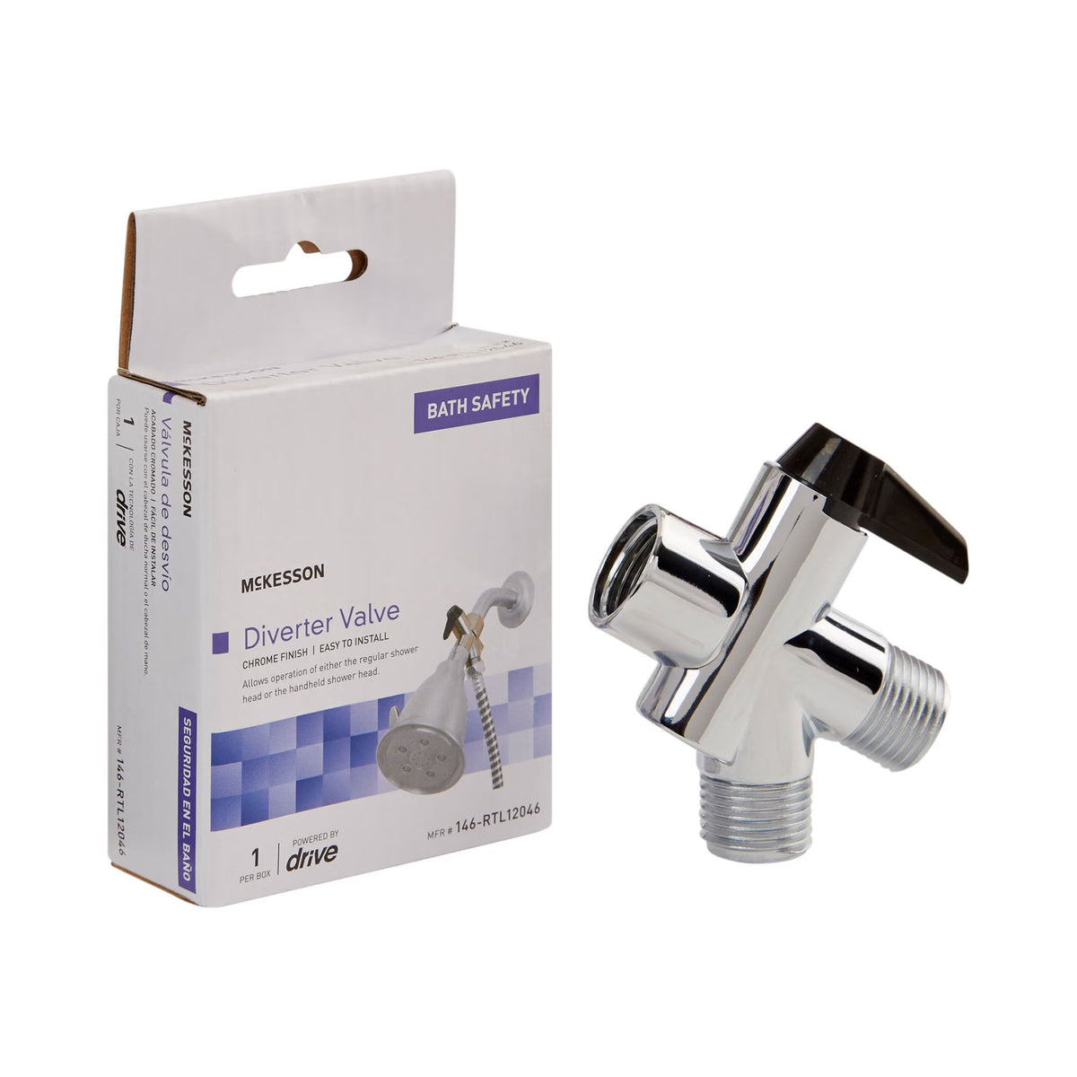 McKesson Diverter Valve for Handheld Shower Spray or Shower Massager, EA/1