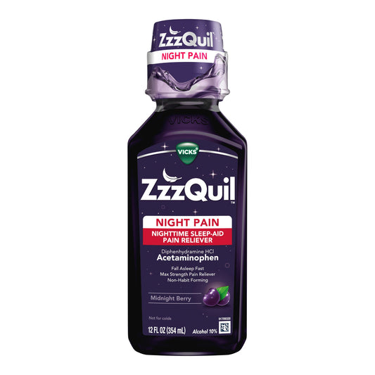 ZzzQuil Night Pain Nighttime Sleep-Aid Pain Reliever Liquid, Midnight Berry, EA/1