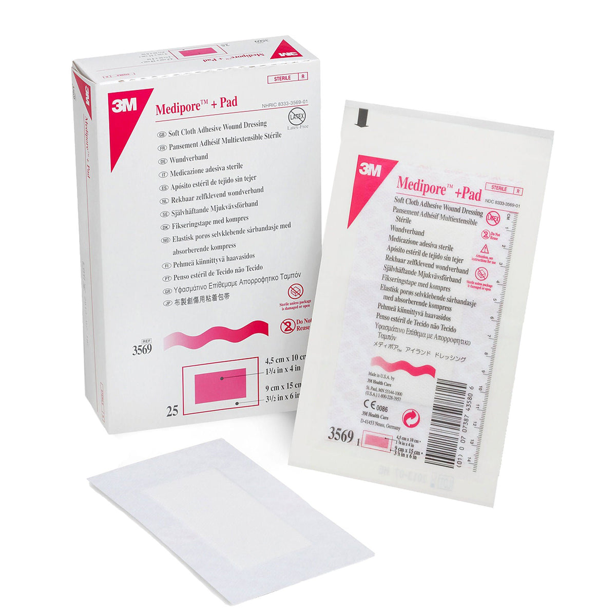 3M™ Medipore™ Adhesive Dressing, Soft Cloth, Sterile, White, CS/100