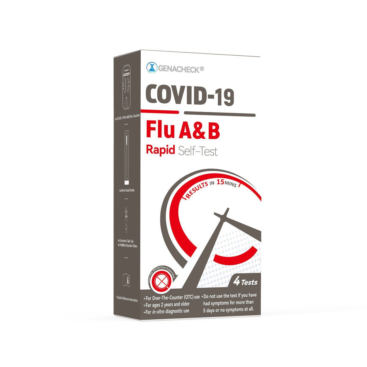GenaCheck® COVID-19 / Flu A & B Rapid Self-Test, KT/4