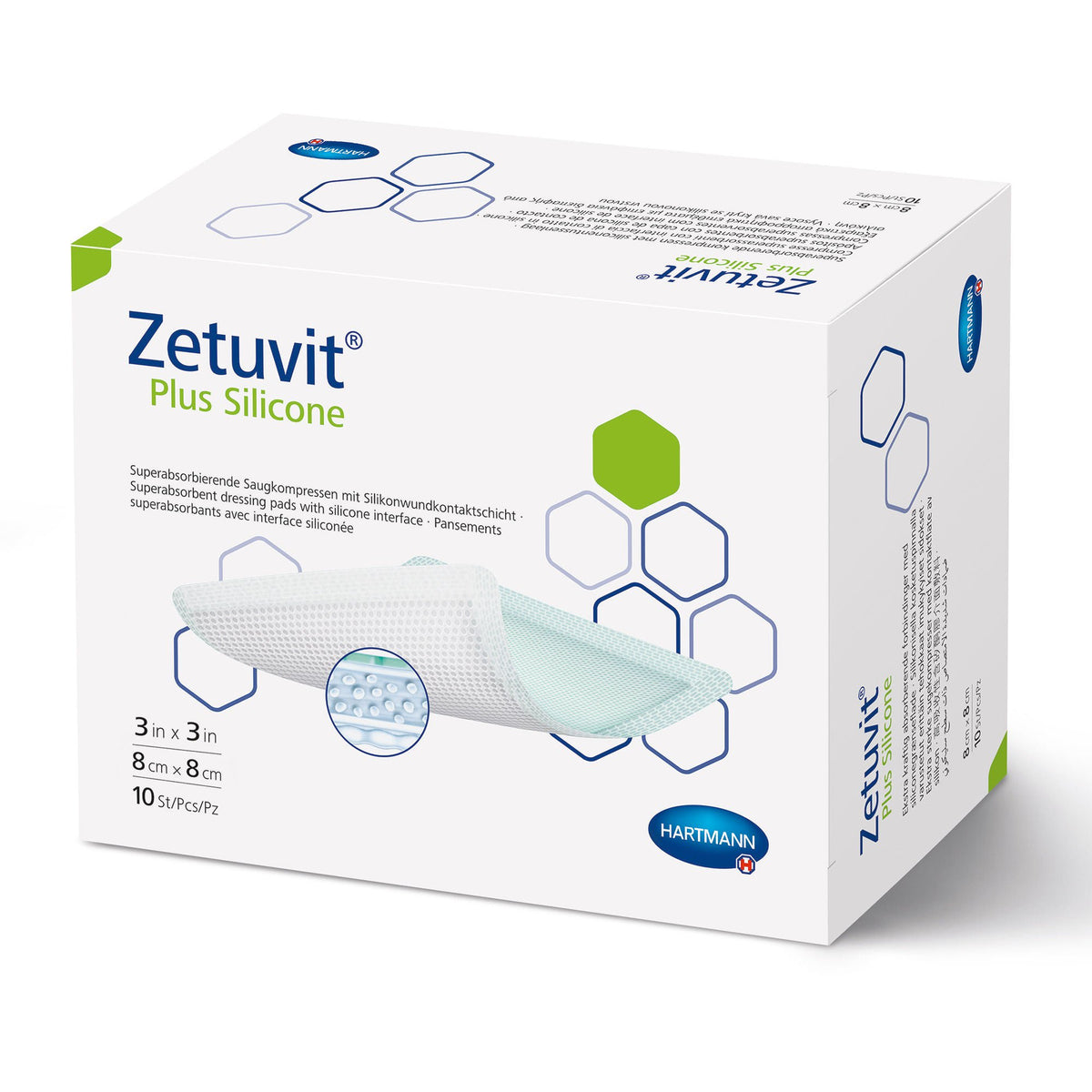 Zetuvit® Plus Silicone Super Absorbent Dressing, 3 x 3 Inch, EA/1
