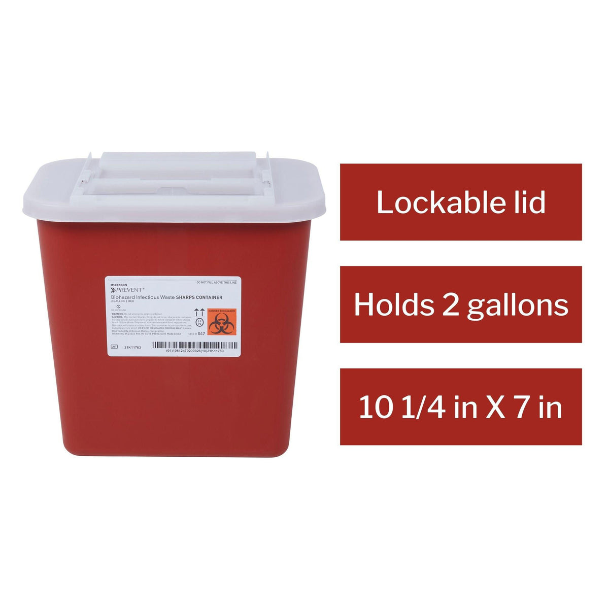 McKesson Prevent® Sharps Container, 2 Gallon, 10-1/4 x 7 x 10-1/2 Inch