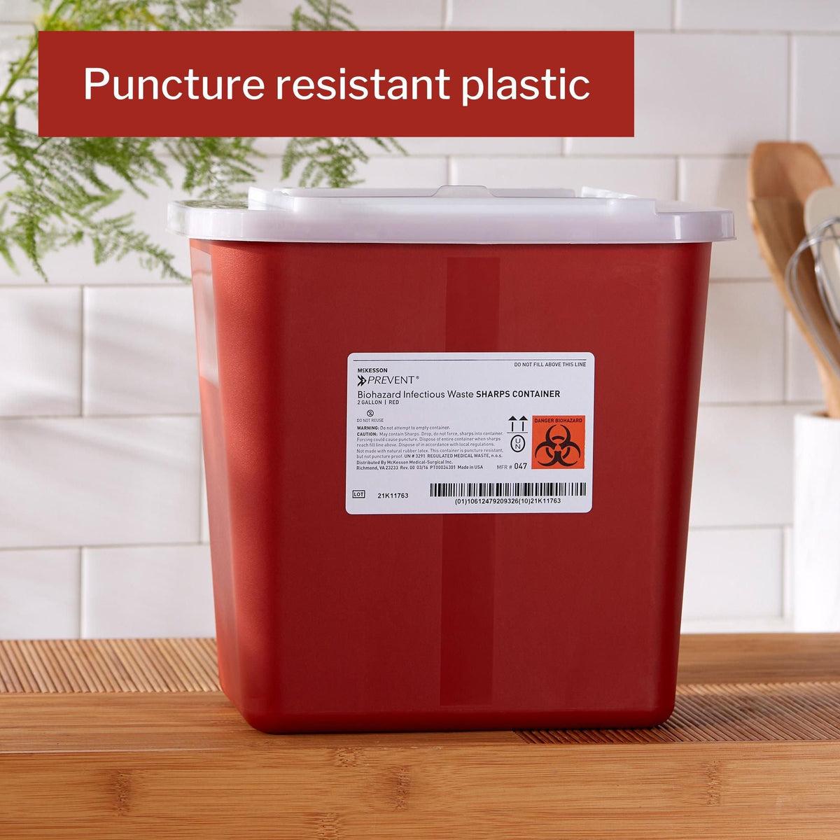 McKesson Prevent® Sharps Container, 2 Gallon, 10-1/4 x 7 x 10-1/2 Inch