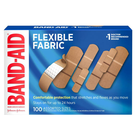 Band-Aid® Flexible Fabric Adhesive Bandages Assorted Sizes, BX/100