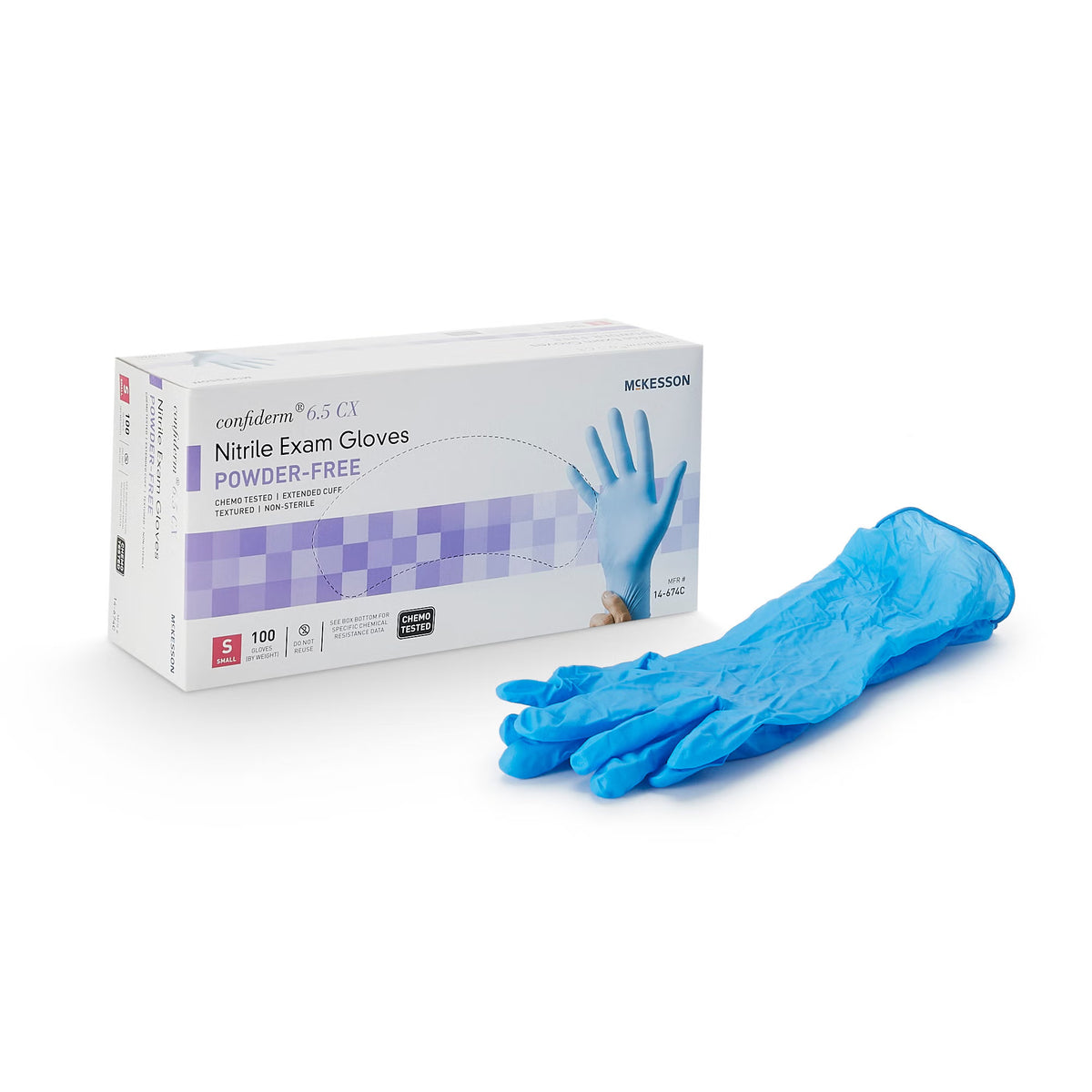 McKesson Confiderm® 6.5CX Nitrile Extended Cuff Length Exam Glove, Small, Blue, CS/1000