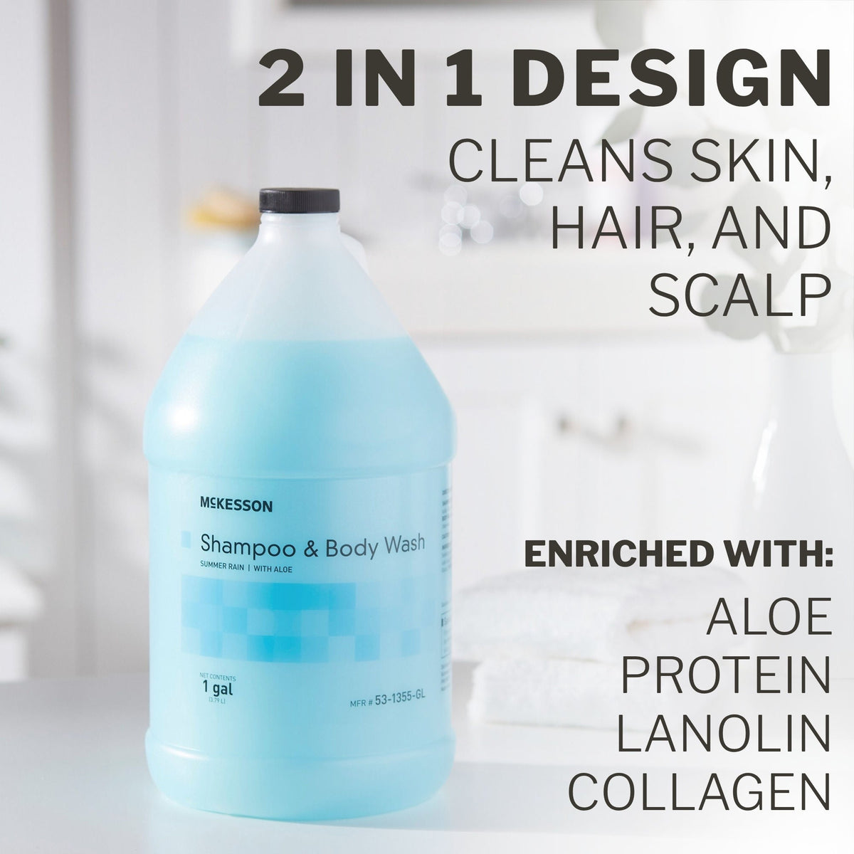 McKesson two-in-one shampoo and Body Wash, Summer Rain Scent, 1 Gallon Jug