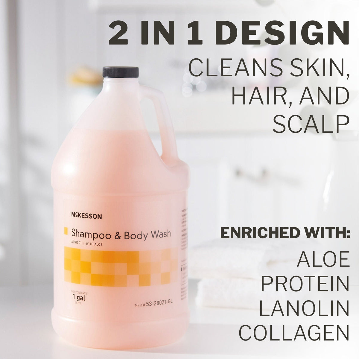 McKesson two-in-one shampoo and Body Wash, Apricot Scent, 1 Gallon Jug