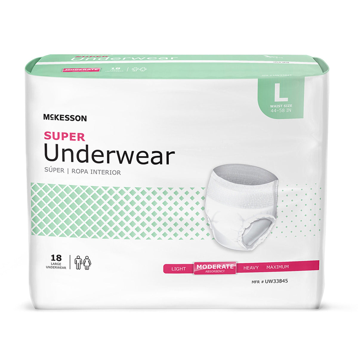 McKesson Super Moderate Absorbency Incontinence Underwear, Large, BG/18
