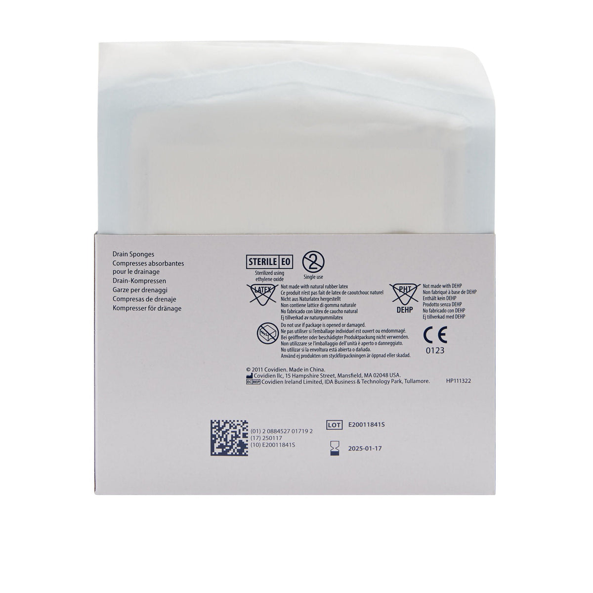 Curity™ Drain Sponge, 4 x 4 Inch, Six-Ply