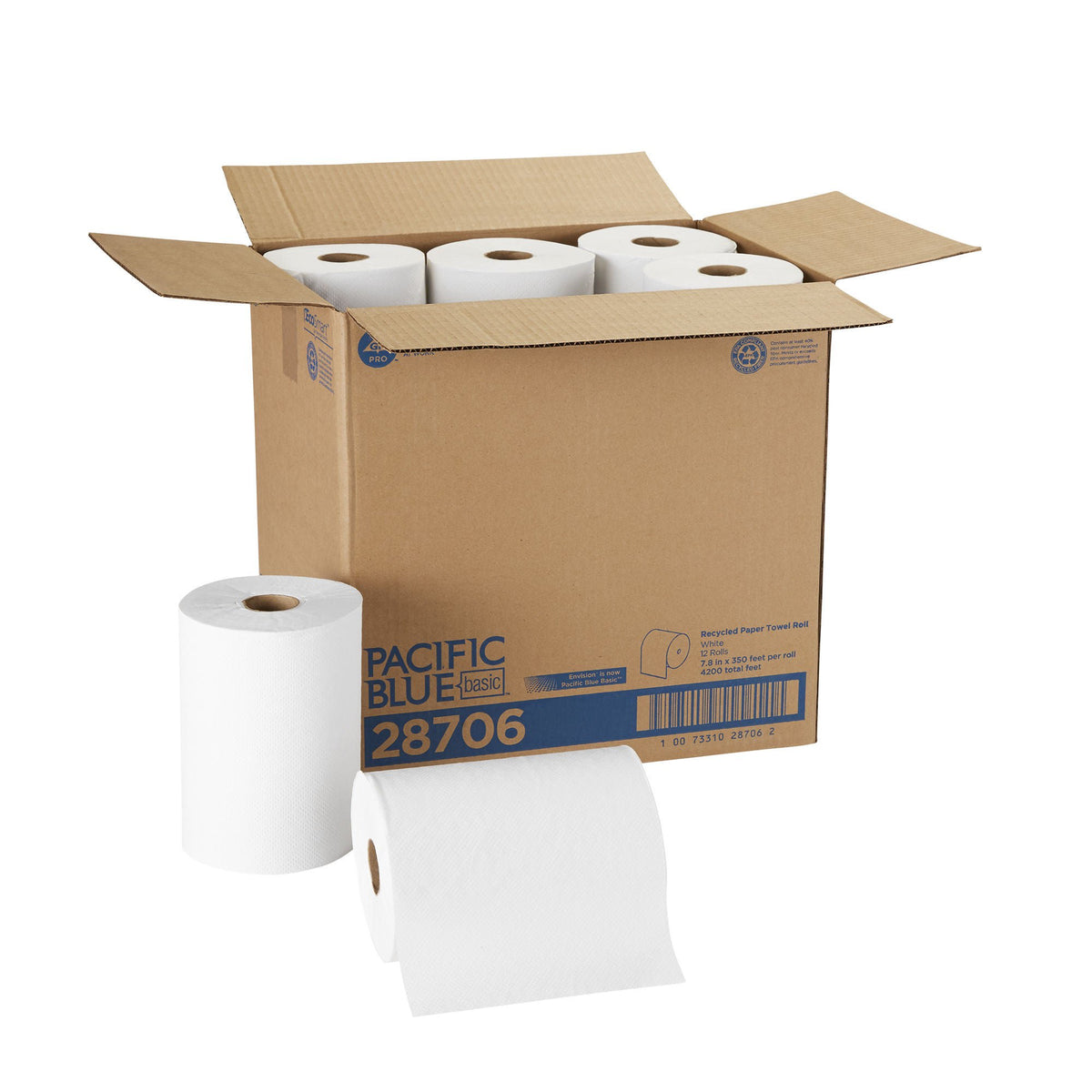 Pacific Blue Basic™ White Paper Towel, 7-7/8 Inch x 350 Foot, 12 Rolls per Case, PK/1