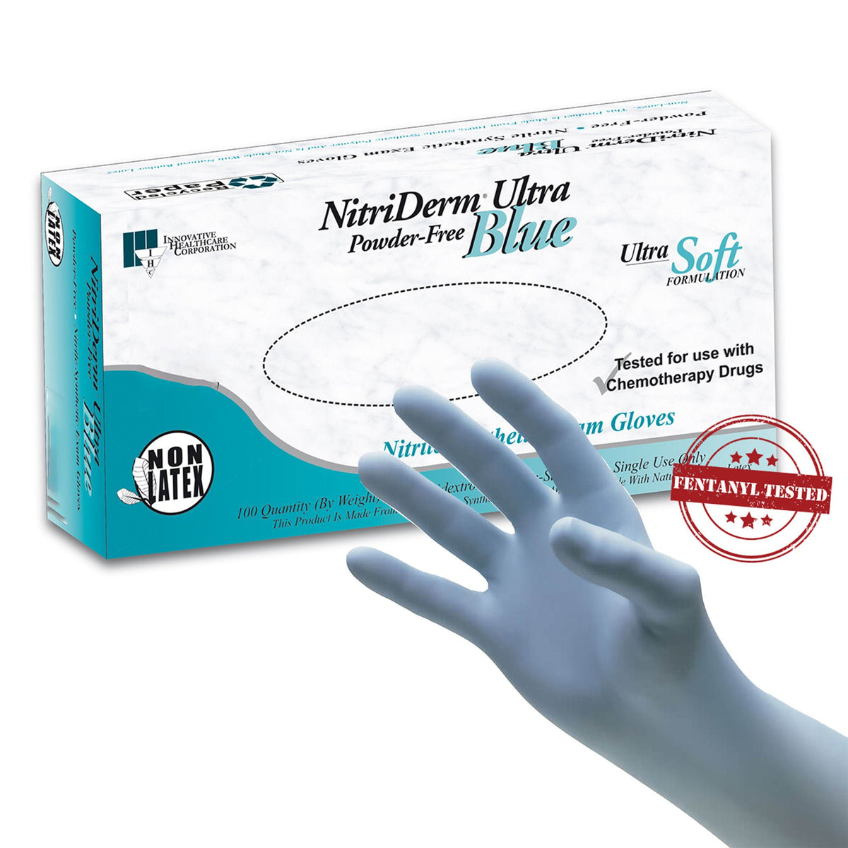 NitriDerm® Ultra Blue Nitrile Exam Glove, Medium, Light Blue, BX/100