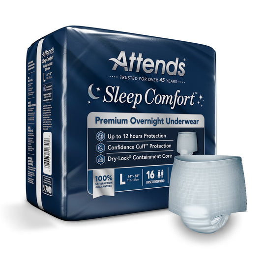 Attends® Sleep Comfort Premium Overnight Underwear, Large, 44 – 58 Inches, BG/16